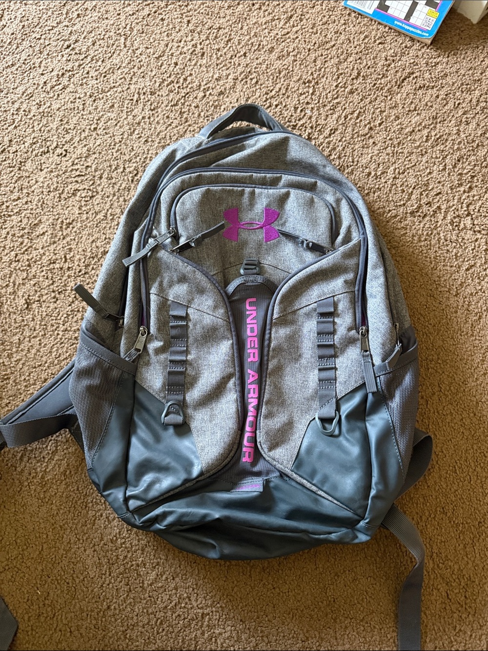 Under Armour Grey Backpack with Purple Logo Accents